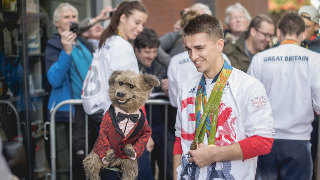 Picture of Team GB medallist with Hacker T. Dog