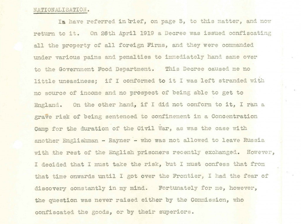 Extract from one of A G Parker's reports