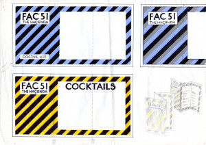 Peter Saville's design for the Hacienda's cocktail menu in blue and yellow