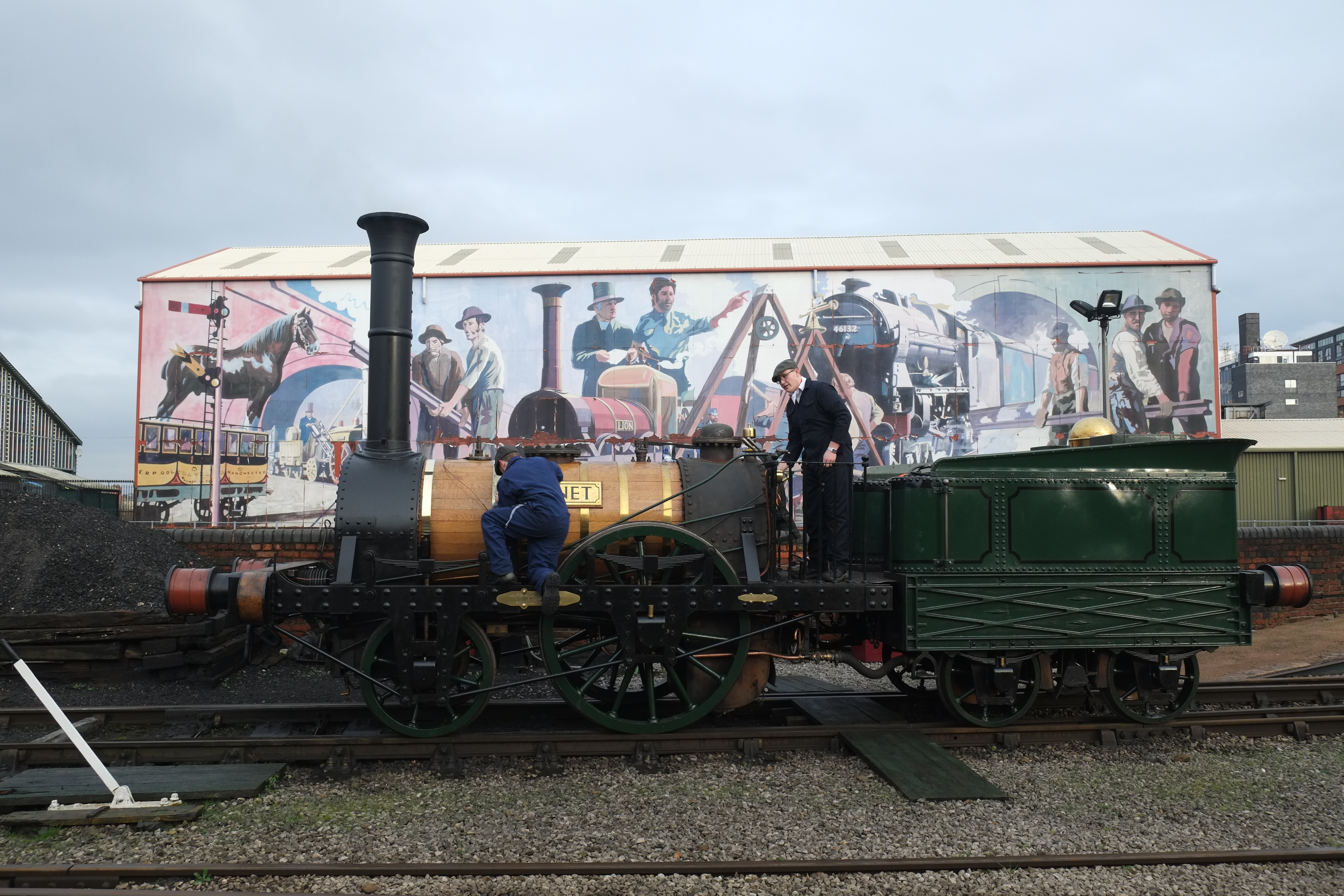 Picture of the locomotive crew at the Museum of Science and Industry preparing the Planet locomotive 