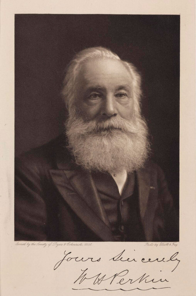 Photograph of WH Perkin signed 'Yours Sincerely W H Perkin', Issued by the society of Dyers and Colourists 1906.