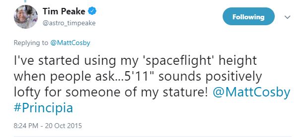 A tweet from Tim Peake