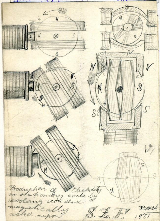 A page from Ferranti’s Notebook No.1 showing his ideas on alternating current