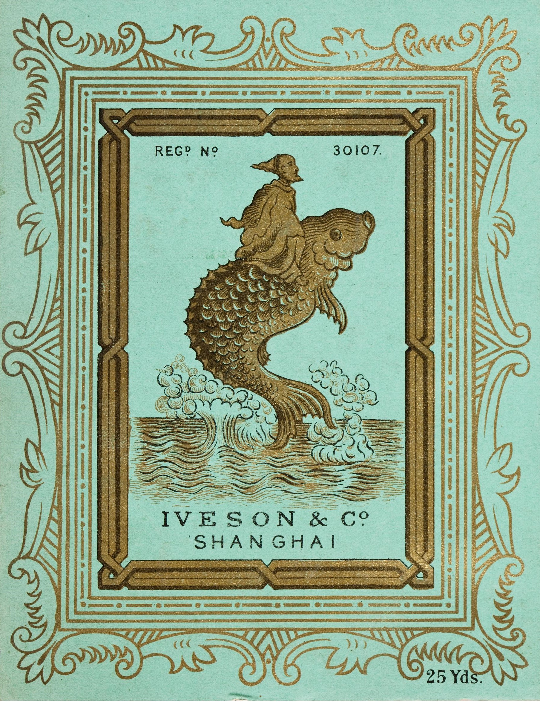 A shipper's ticket from the collection at the Museum of Science and Industry showing a man riding a leaping fish