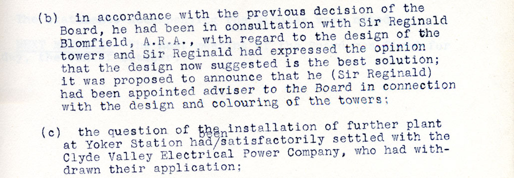 Minutes of the CEB 16 September 1927 referring to the design of the pylons
