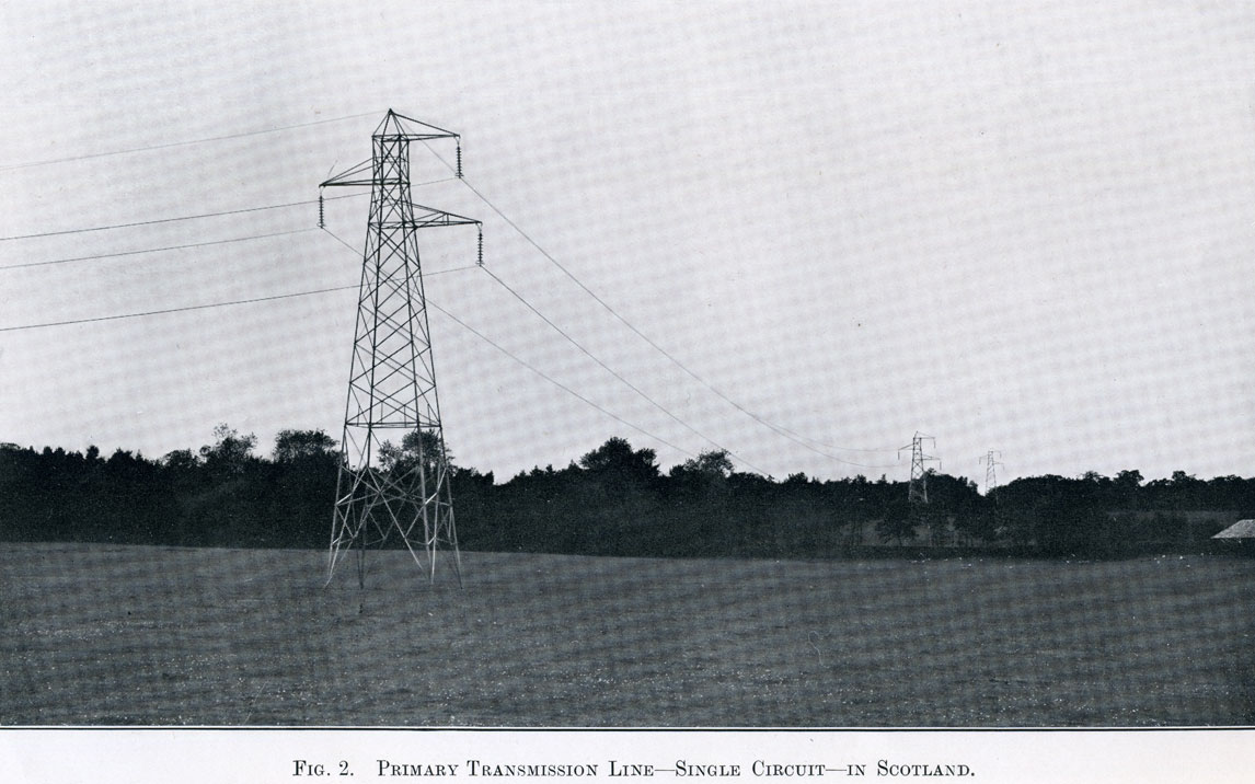 Annual Report of the CEB 1928 images showing pylons installed in Scotland
