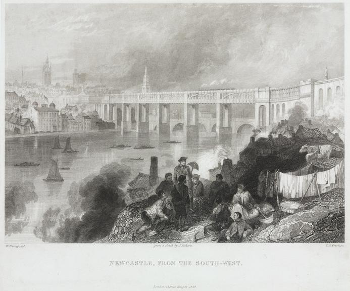 Print of the York, Newcastle and Berwick Railway, high level bridge, Newcastle, 1849 Science Museum Group Collection © The Board of Trustees of the Science Museum