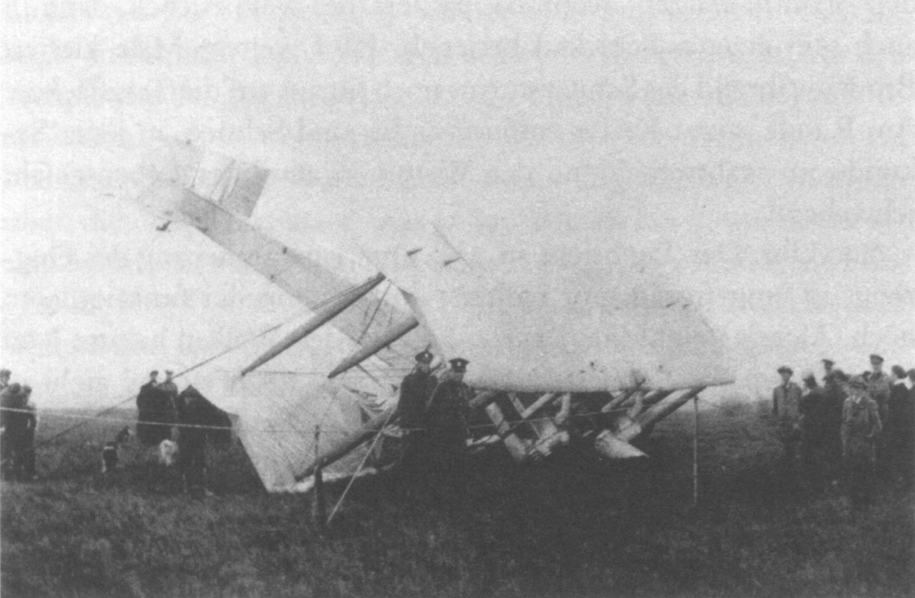 Picture shows a plane crash landed in a field following the transatlantic flight of Alcock and Brown
