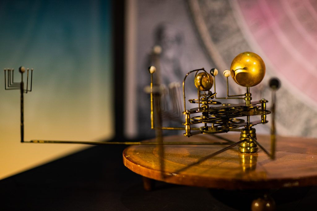 An orrery, photographed in the new exhibition at the Science and Industry Museum, The Sun