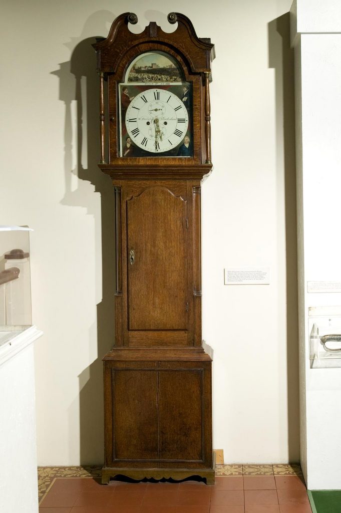 Longcase clock commemorating the Peterloo Massacre of 1819, made by W. Stancliffe, Barkisland