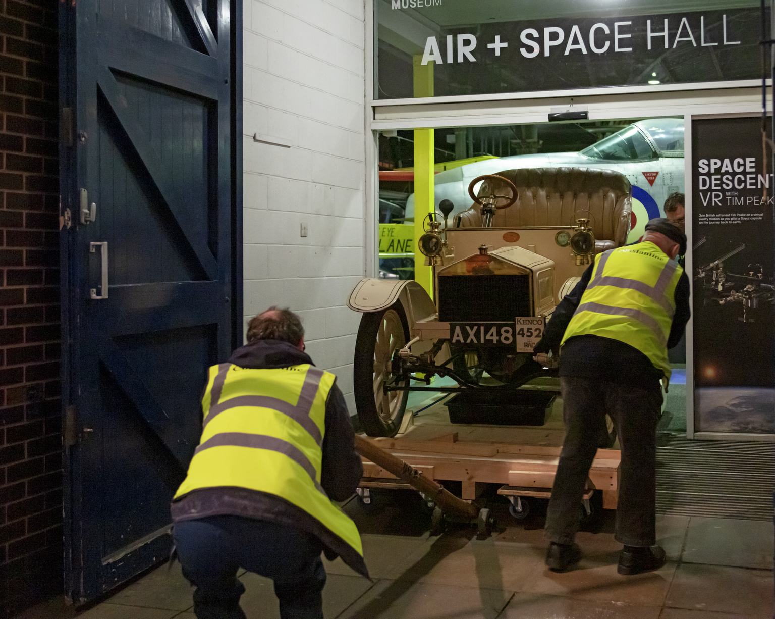 The Rolls-Royce being moved out of the Air and Space Hall