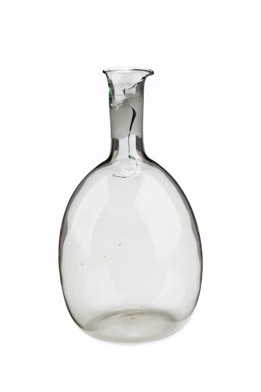 A scientific flask, with a crack in the neck of it