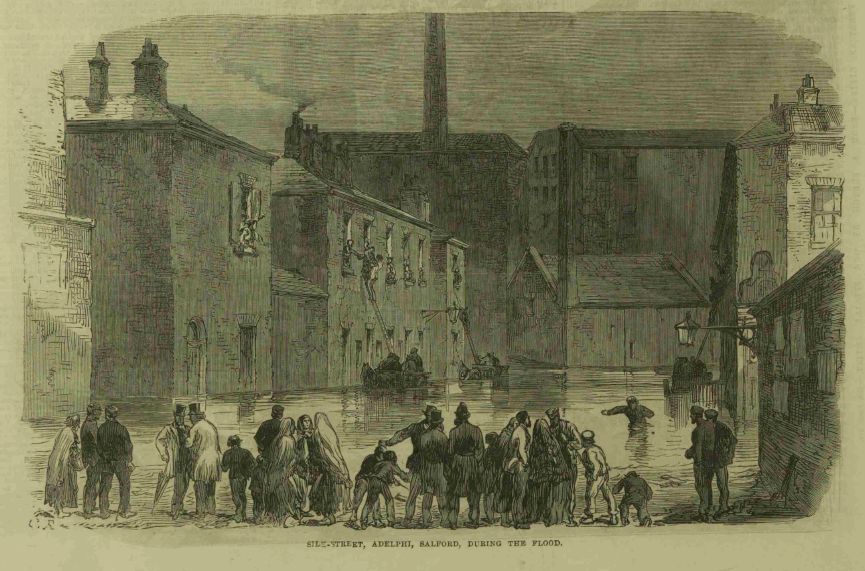 Sepia illustration of a Victorian street scene