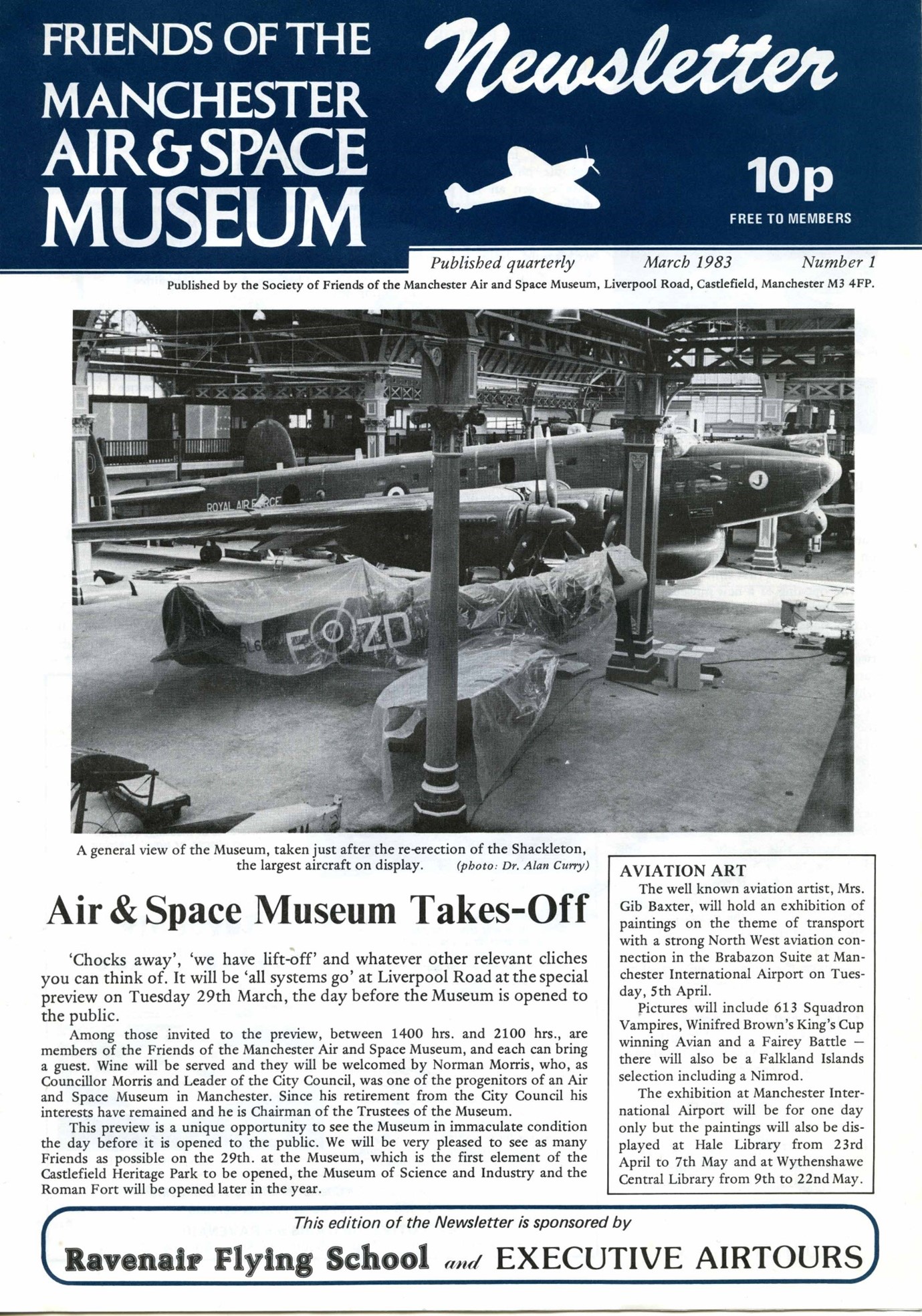The front page of issue number 1 of the Newsletter of the Friends of the Manchester Air & Space Museum, March 1983. 