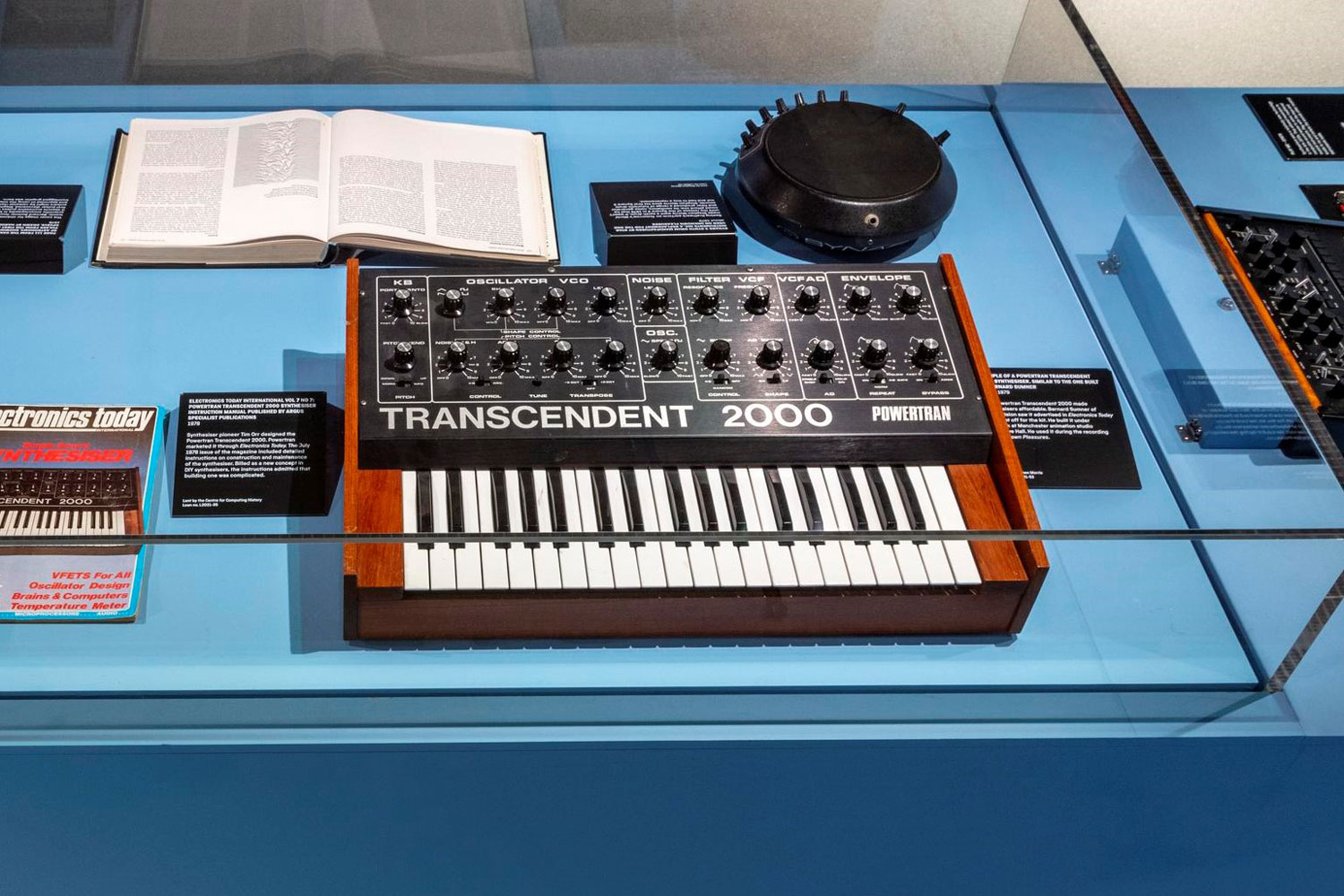 Close up of the PowerTran Transcendent 2000 synthesiser on display in Use Hearing Protection
