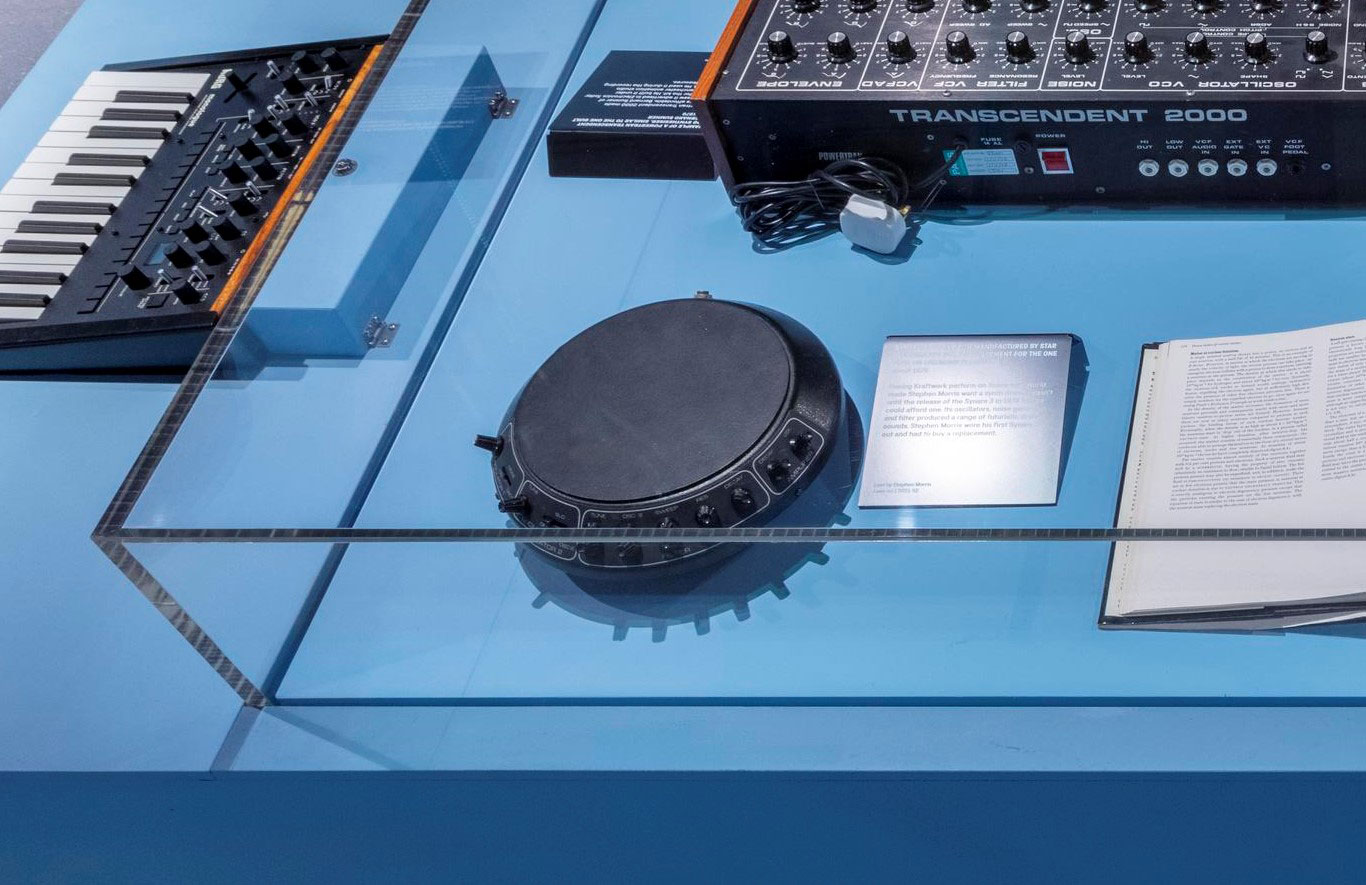 Close up of the Synare 3 percussion synthesiser on display in Use Hearing Protection