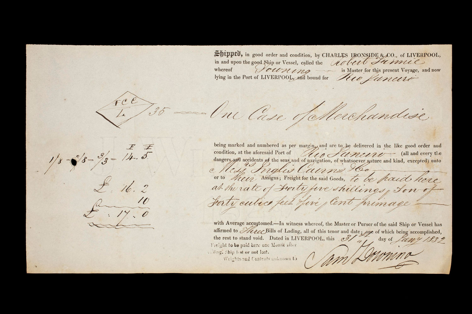 A handwritten receipt from the 1830s.