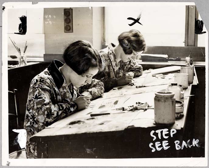 Girls stitching patterns, 1931, Daily Herald Archive, ©National Media Museum Designers at work in a general studio of the Calico Printers Asso, Oxford Road, Manchester.