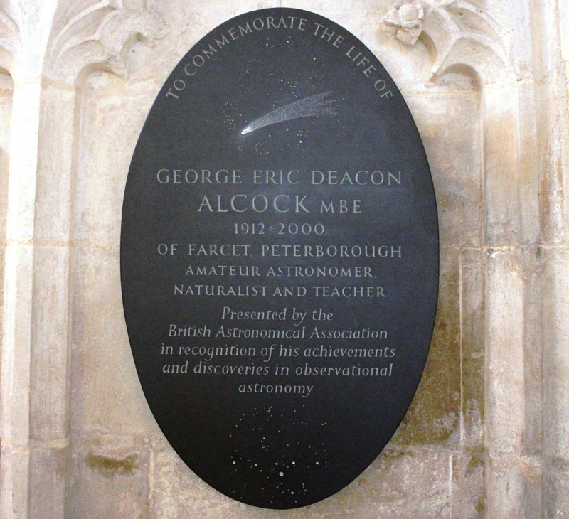 The memorial to George Alcock MBE at Peterborough Cathedral