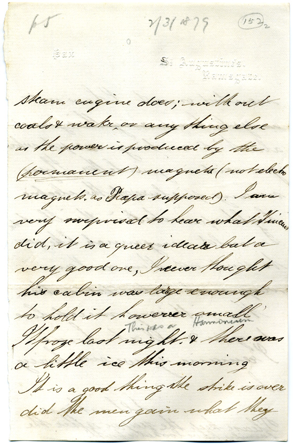 Pages from Ferranti’s letter to his mother, describing his invention