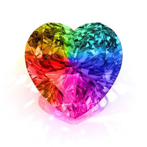 A rainbow coloured, heart shaped diamond 