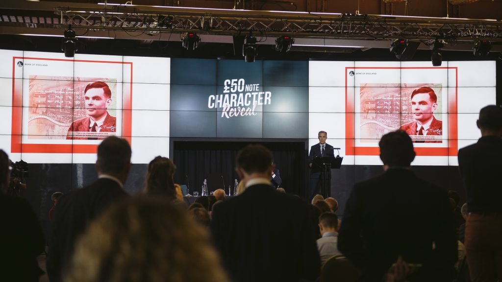 Mark Carney, Governor of the Bank of England, announces that Alan Turing will be the face of the new £50 note at the Science and Industry Museum in Manchester