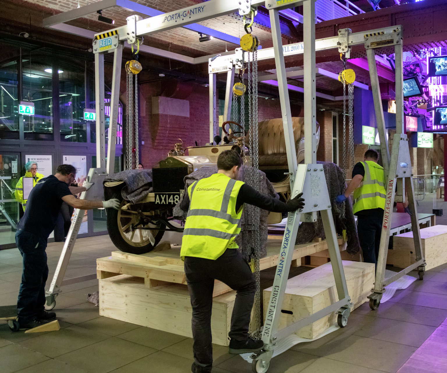 Lifting the Rolls-Royce into position