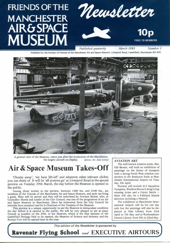 The front page of issue number 1 of the Newsletter of the Friends of the Manchester Air & Space Museum, March 1983.