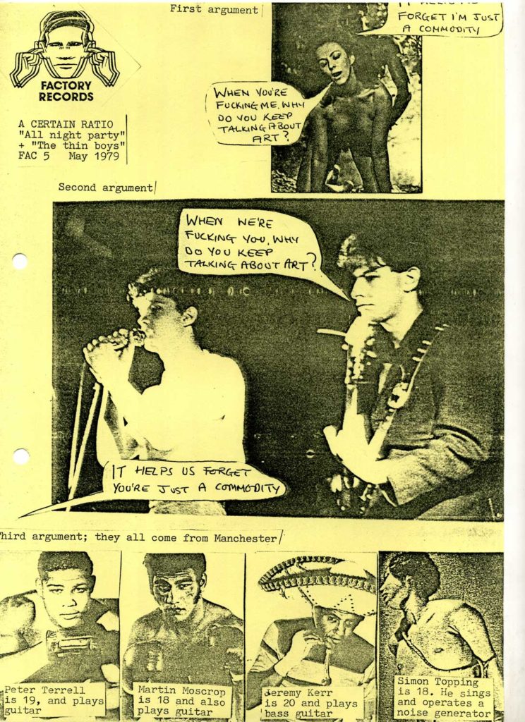 Advert for FAC 5 All Night Party by Tony Wilson, courtesy of the Anthony H Wilson estate