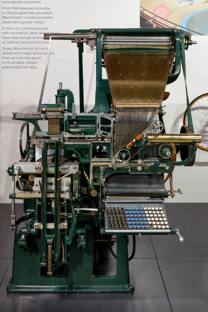 A green linecasting machine from the late 19th century