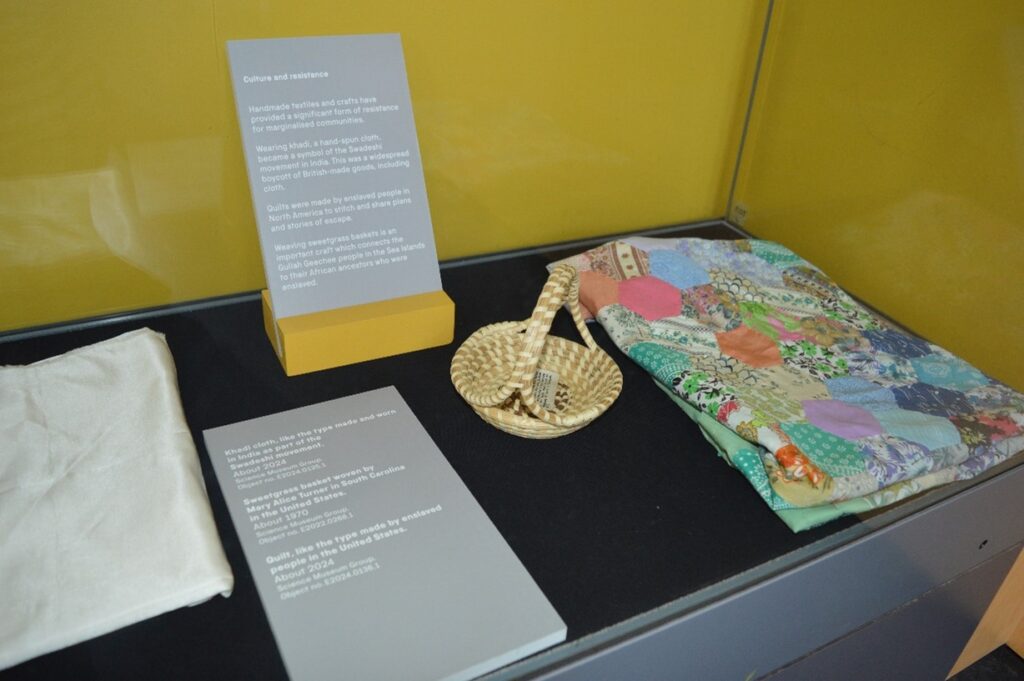 The Cotton Connections display in the Textiles Gallery at the Science and Industry Museum.